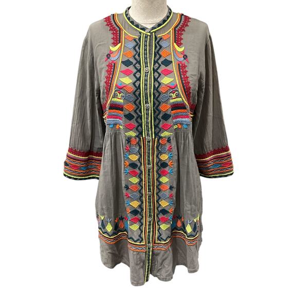 Johnny Was BIYA Top Small Embroidered Tunic Love Birds Multicolor Boho Gypsy